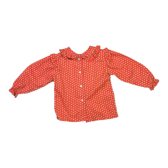 Vintage Carter's Girls Size 2T Reddish-Orange Ruffled Collar Shirt Button Back - Picture 2 of 7